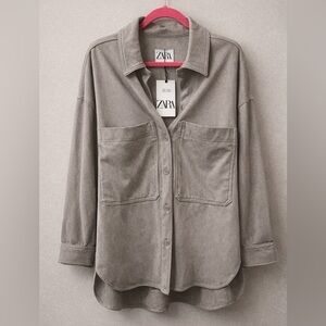 NWT! ZARA Suede-Effect Oversized Shirt Jacket – Beige/Taupe